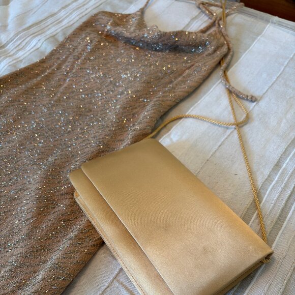 Vintage Y2K Jump Brand Body-Con Gown – Deep Gold Glitter, Size 3/4, NWT - Picture 4 of 7